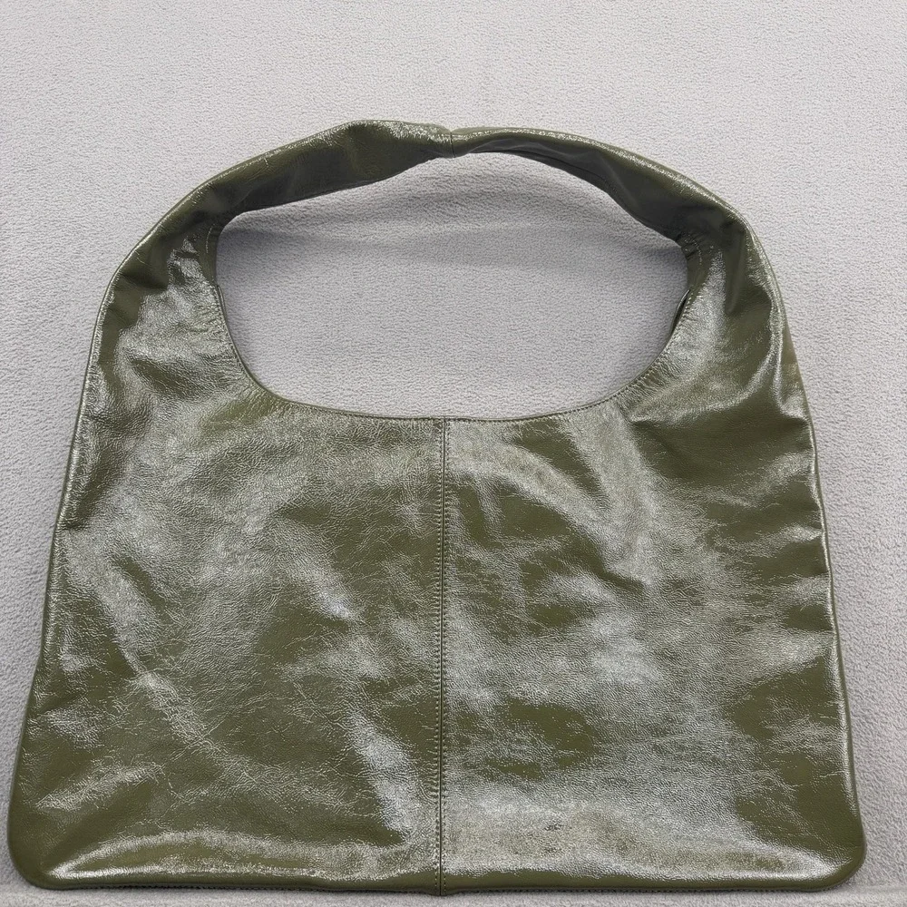 Arket Shiny Leather Hobo Shoulder Bag‎ Khaki Green Large Oversized